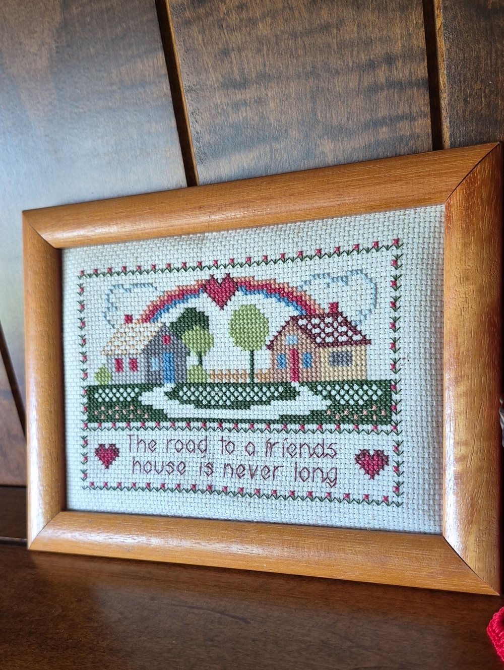 Framed Cross-Stitch Home Decor - Heart Motif